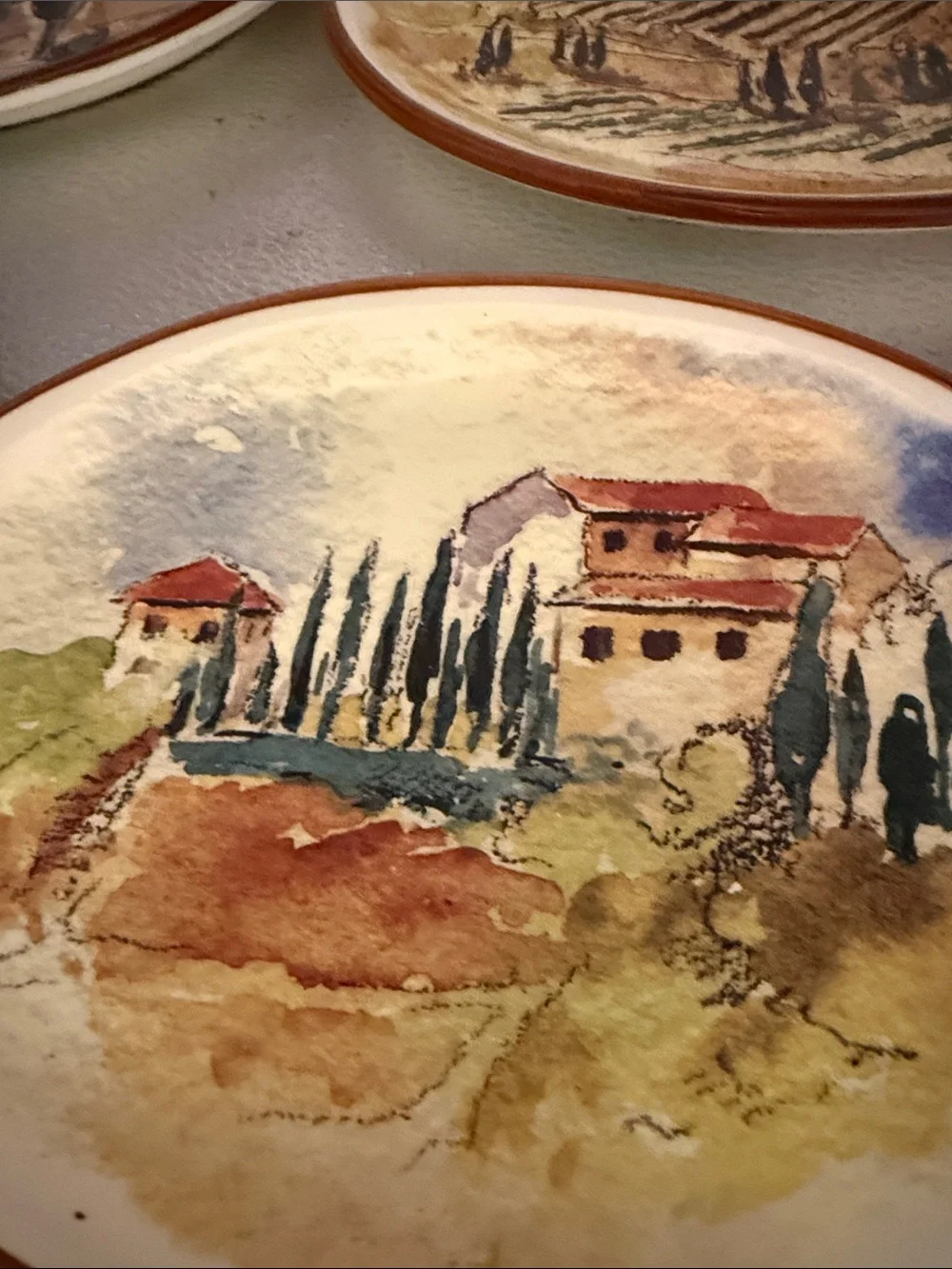 Vintage Hand-Painted Italian countryside Salad Plates - Set of 4